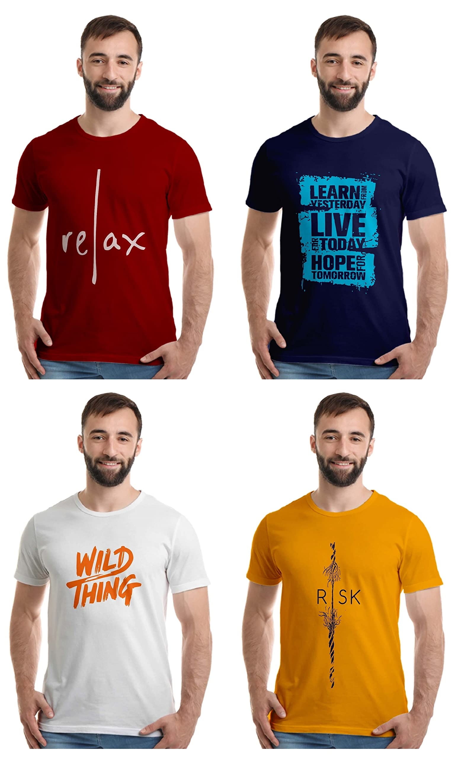 Boodbuck Combo Packs of Printed Cotton T-Shirts: Multiple Quantity Options (2, 3, 4, or 5 T-Shirts)