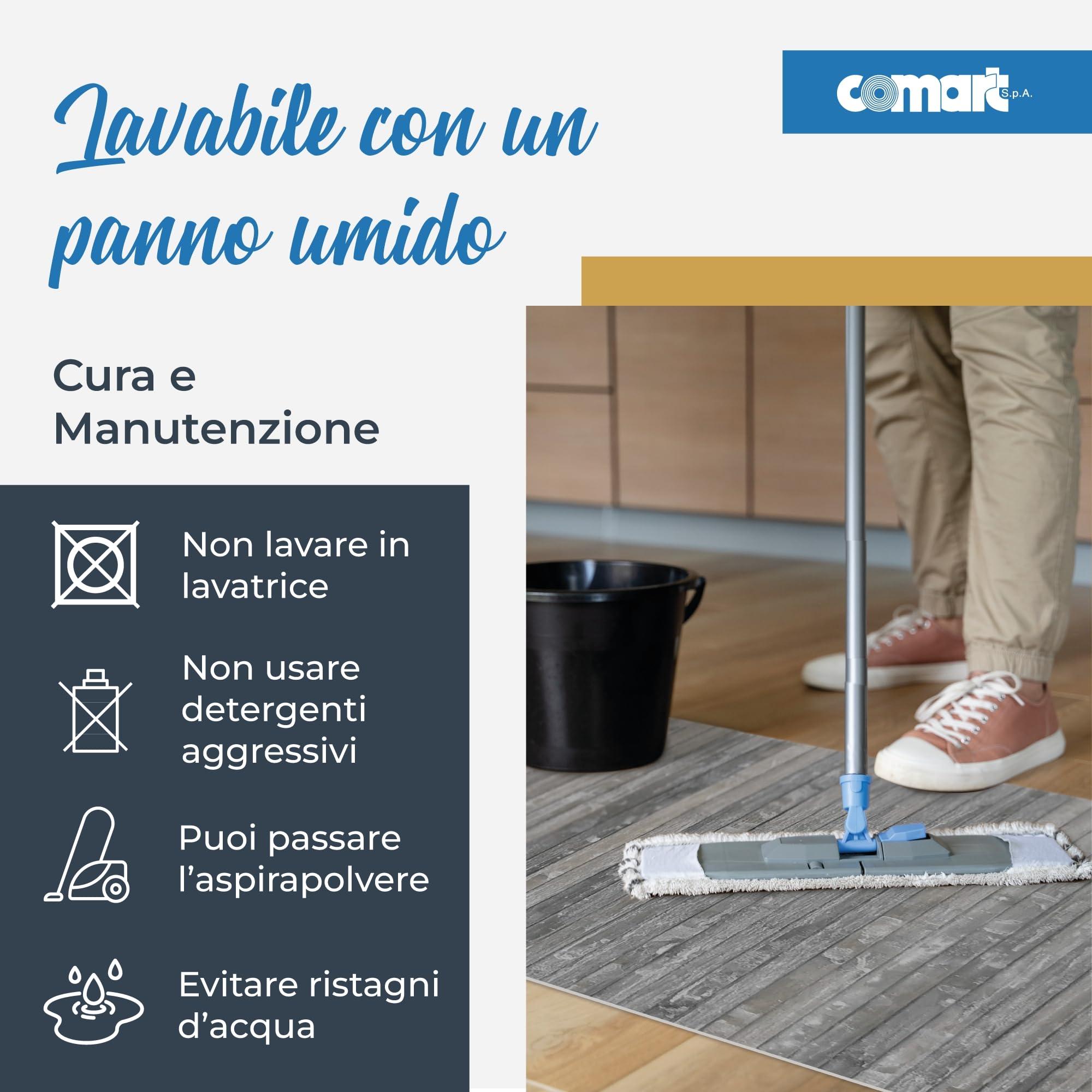 Comart - Tappeto Cucina Bamboo - 50x180 cm - Fondo Antiscivolo - Lavabile - Bambù Naturale Trattato - Resistente agli Schizzi - Passatoia Multiuso - Effetto Legno Opaco - Sbiancato - Washed Grigio