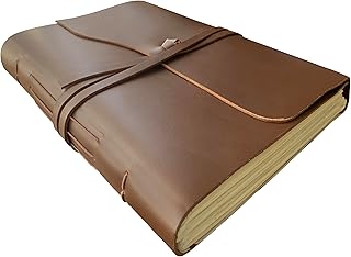 Rustic Town Genuine Leather Photo Album with Gift Box - Scrapbook Style Pages (Large)