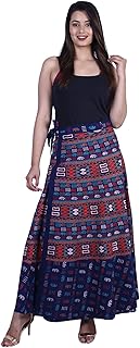 rajwada-fashion Indian Wrap Around Long Skirt 100% Cotton Jaipuri Printed Mandala Free Size for Women Thanksgiving Gift