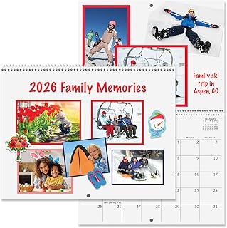 Current 2026 Scrapbook White Wall Calendar - 12-Inch x 9-Inch Size Closed, 18-Inch Size Open, Large Bookstore-Quality, DIY Spiral-Bound Hanging Calendar for Kitchen & Office