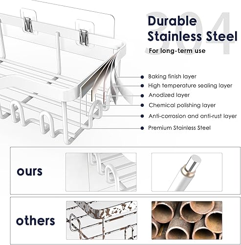 Miniatura 3 de Organizador de ducha adhesivo para ducha, paquete de 7, estantes de baño de acero inoxidable a prueba de óxido, gran capacidad, accesorios de
