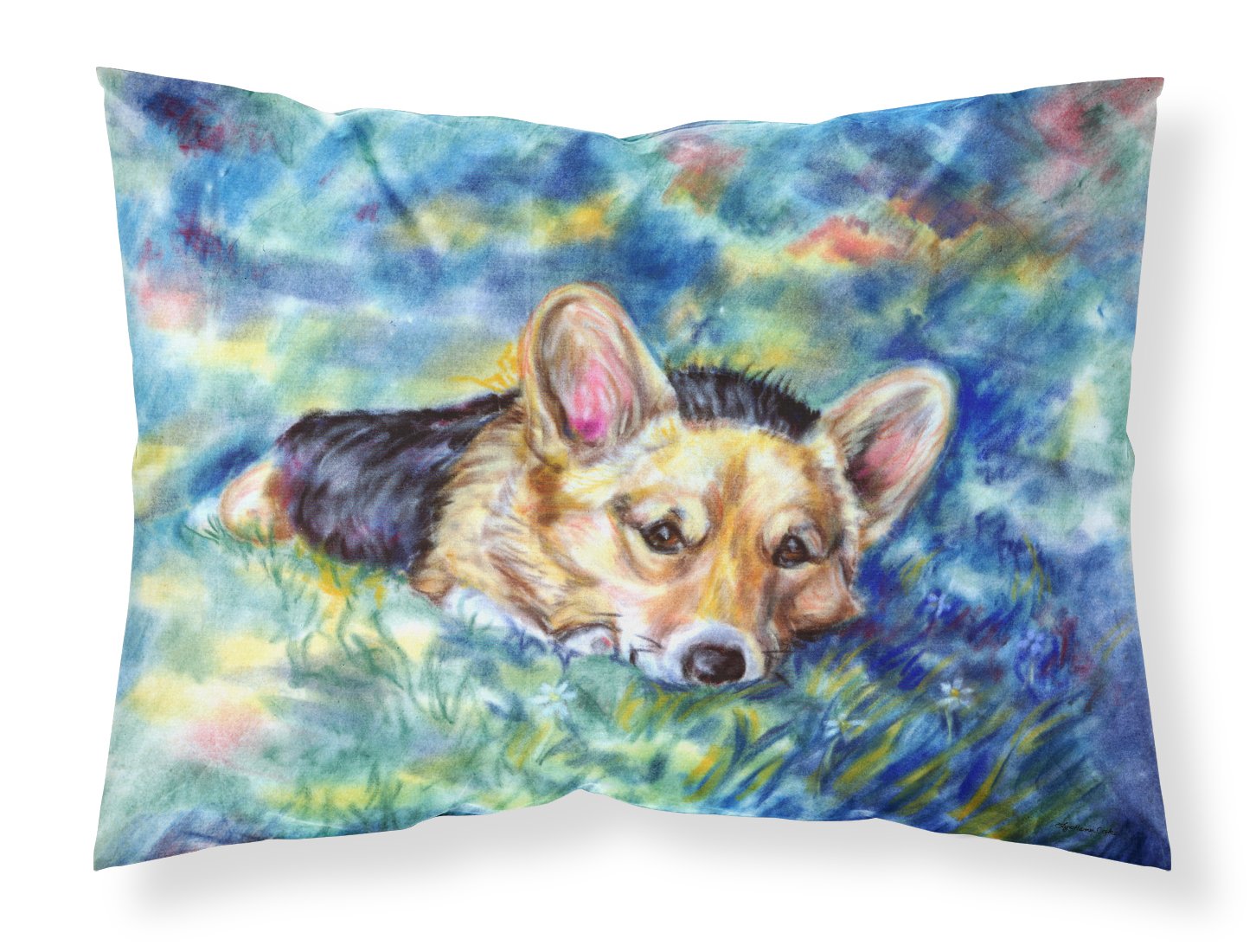 Taie d'oreiller Corgi Tuckered Out multicolore pour décorer la chambre