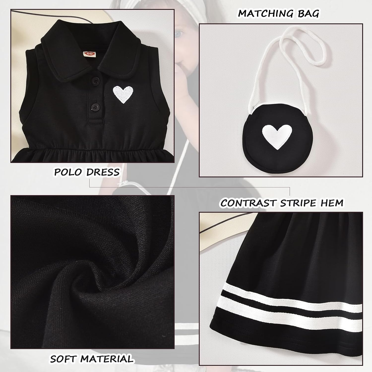 HINTINA Newborn Baby Girl Sleeveless Polo Dress with Matching Bloomers