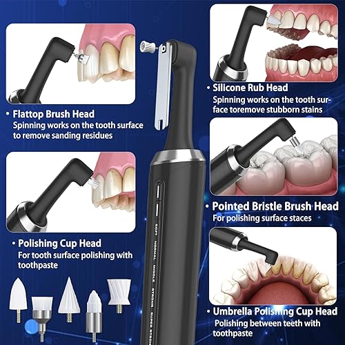 Miniatura 2 de Pratuor Kit de pulidor de dientes recargable para limpieza diaria, blanqueamiento y pulido, pulidor dental eléctrico con luz LED, 6 cabezales de