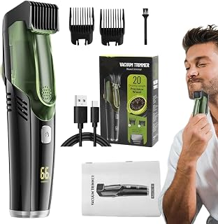 Recortadora de barba para hombre con aspiradora, recortadora eléctrica para bigote impermeable IPX6 con 2 peines | recortadora recargable, afeitadora portátil para el cuidado del cabello