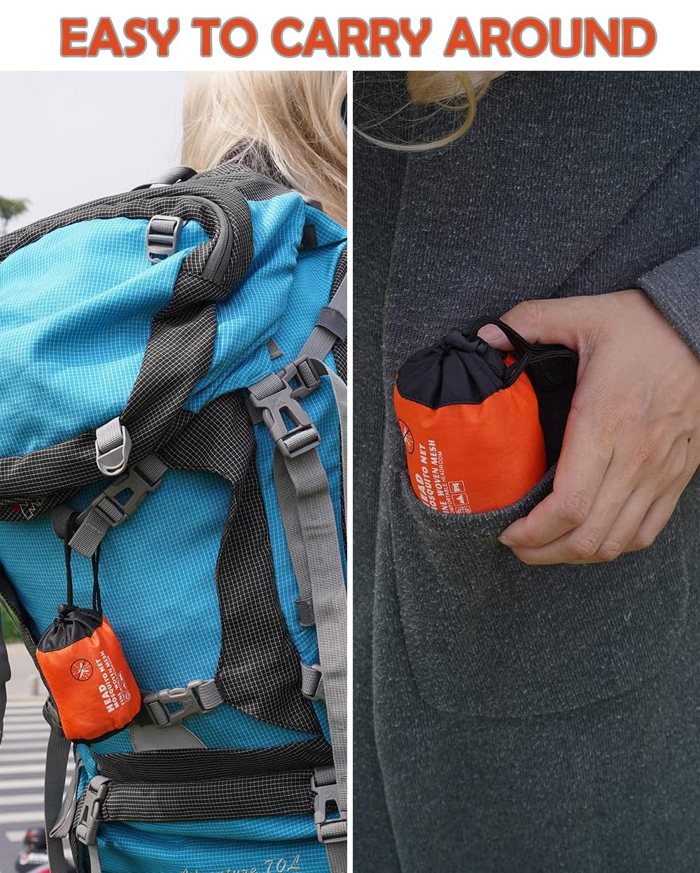 Filet De Tête Anti-Moustiques 50×50 Cm – Moustiquaire Légère En Polyester, Avec Sac De Rangement Orange, Parfaite Pour Camping, Randonnée Et Pêche