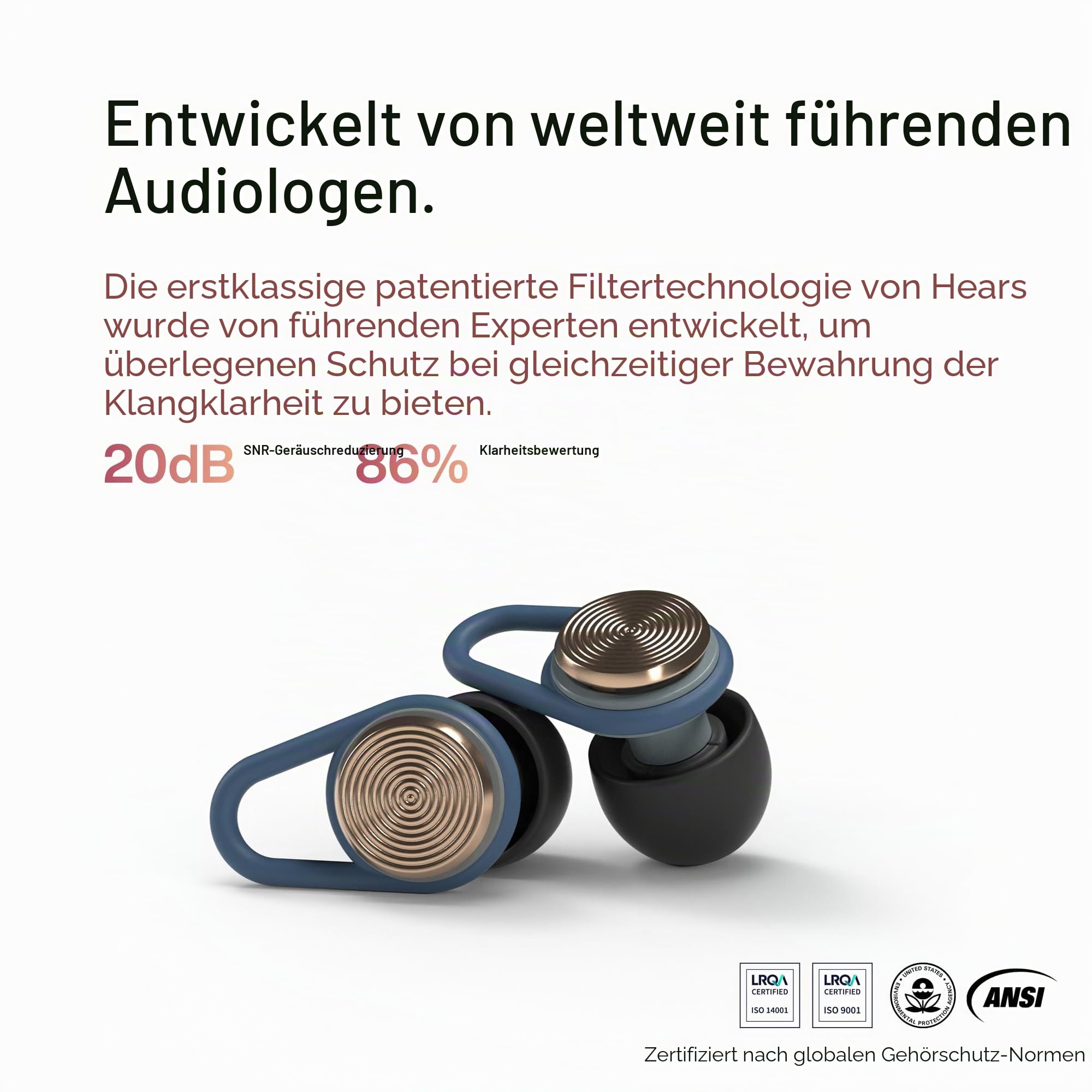 Hears One Konzert-Ohrstöpsel, 20 dB SNR Schallreduzierung, wiederverwendbare Ohrstöpsel für Konzerte und Schlaf, hypoallergener Gehörschutz, geräuschreduzierende Ohrstöpsel mit 4 Spitzengrößen für