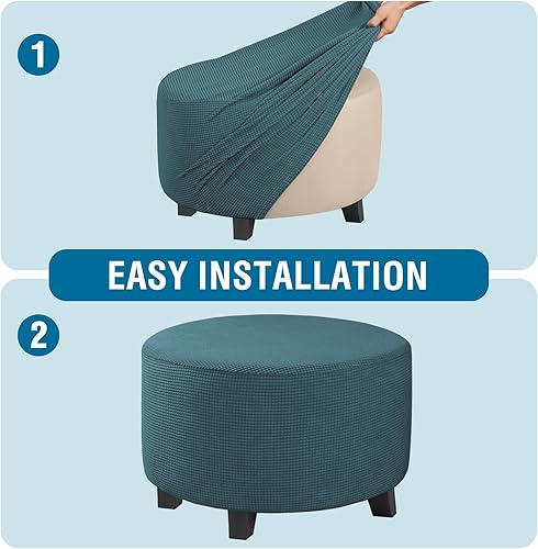 Vista 95 de H.VERSAILTEX Funda otomana elástica, funda otomana redonda, cubierta de almacenamiento otomana, funda protectora de muebles para reposapiés, ajuste