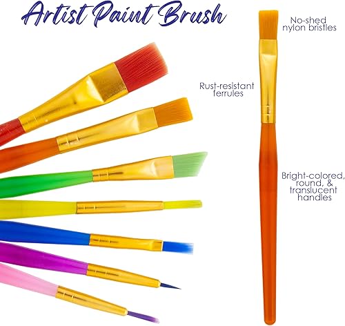 Miniatura 4 de BAZIC - Juego de pinceles de cerdas de nailon, pinceles planos y redondos en ángulo para aceite acrílico, acuarela, gouache, pintura artística