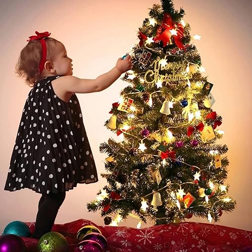 Miniatura 6 de Guirnalda de luces de estrella para decoración de Navidad, 20 pies, 40 LED, funciona con pilas, luces blancas cálidas, lindas luces colgantes de