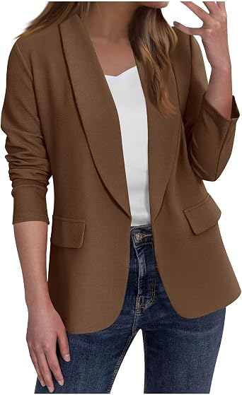 Blazers for Women Business Casual Long Sleeve Open Front Blazer Jacket Solid Trendy Fitted Suit Jackets with Pockets