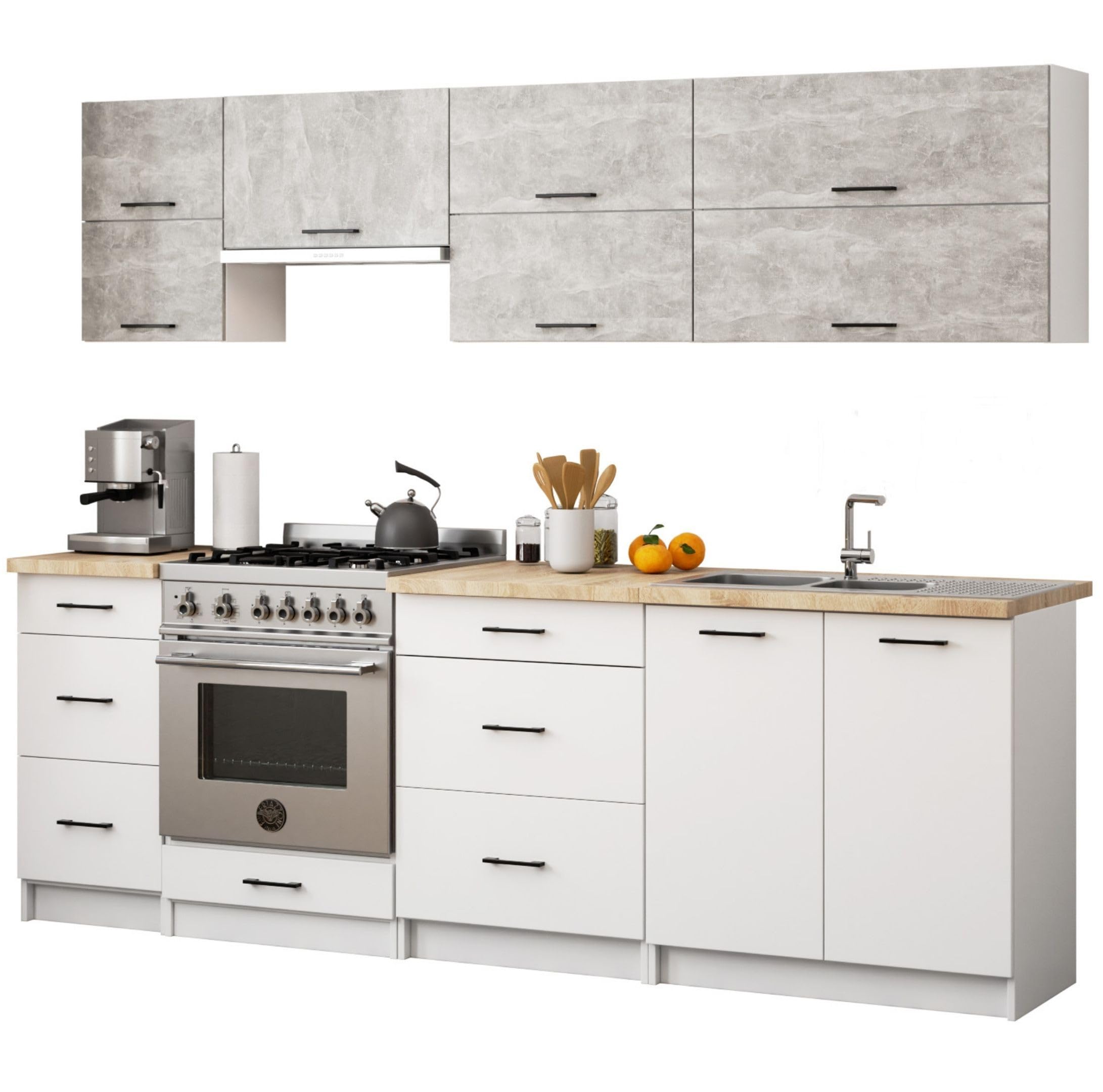 AKORD | Armoire de Cuisine Suspendue - Oliwia 80 cm G2 | Meuble avec 2 Portes et 2 Étagères | Armoire de Rangement | 80 x 30 x 58 cm | Blanc & Béton