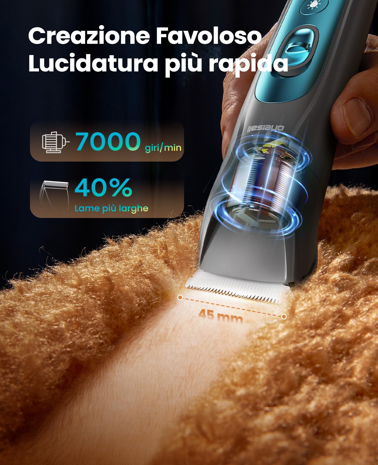 oneisall 4 in 1 Tosatrice per Cane Gatto con Luce LED, 2025 Nuova Versione Cura Peli Animali per Rasoio Cani & Zampe & Smerigliatrice Artiglio, 2000mAh Ricaricabile Rasoio per Cani (Blau, 4-in-1)