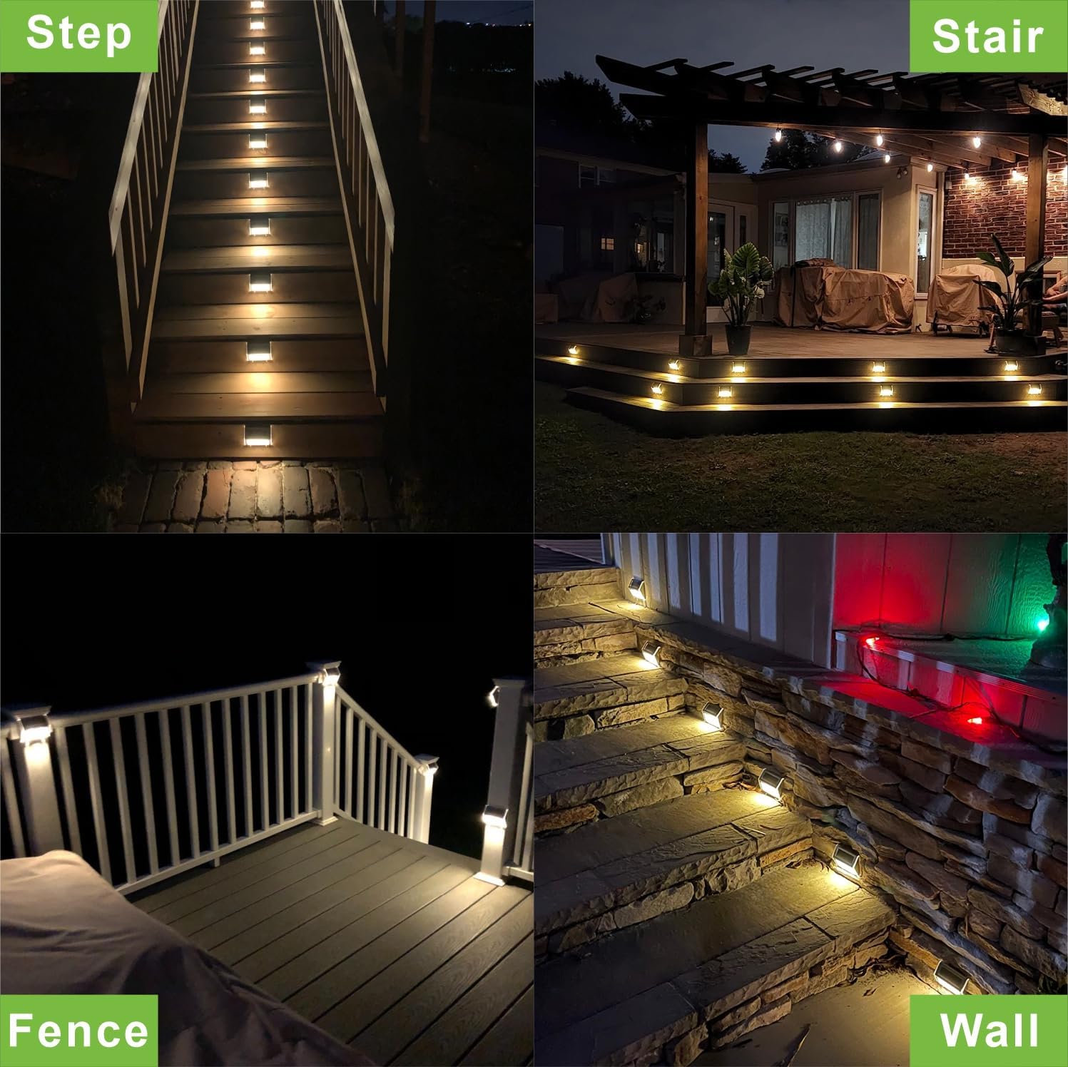 XLUX Solar Lights for Steps Decks Pathway Yard Stairs Fences, LED lamp, Outdoor Waterproof, Warm Light, 2 Pack