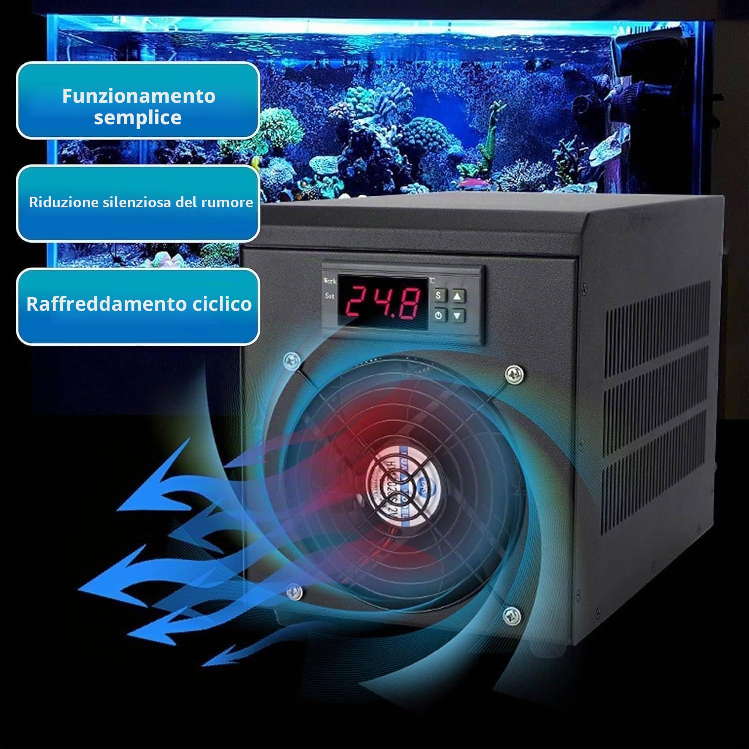 Refrigeratore per Acquario, Refrigeratore per Acquario con Acqua Fresca, Refrigeratore Acqua da 60L/160L/300L per Serbatoio di Pesci con Compressore Silenzioso, Macchina di Raffreddamento Acqua per