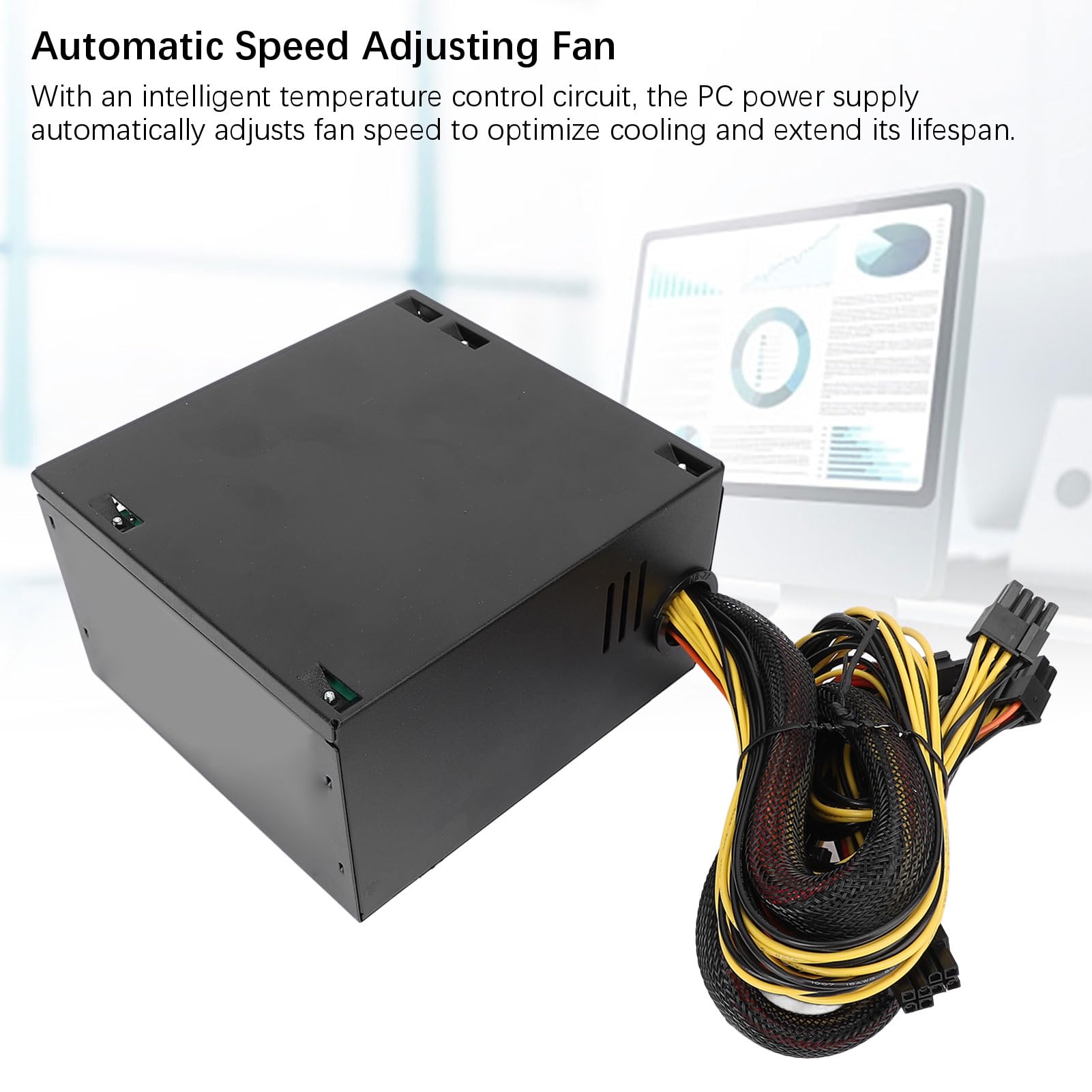 Generic Fuente de Alimentación Negra para PC de Escritorio de 300 W con Ajuste de Velocidad del Ventilador para Tarjetas Gráficas de Juegos para Usuarios de y Eficiencia Energética