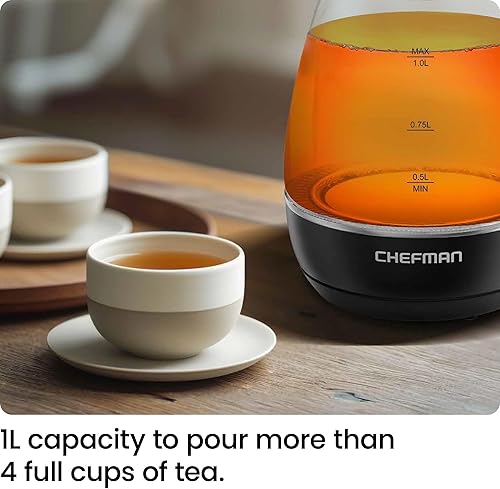 Miniatura 4 de Chefman Hervidor eléctrico con infusor de té, 1 litro, 1500 W, tapa extraíble para una fácil limpieza, protección contra hervido y seco, filtro de
