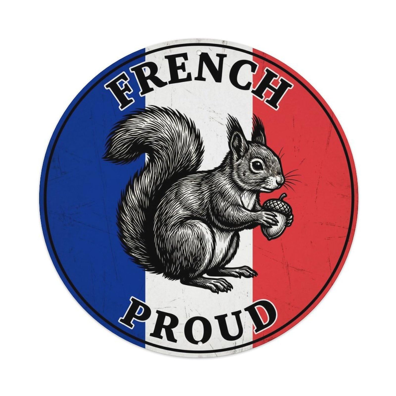 Olhnbad Style French Proud Squirrel Wildlife National Emblem Metal Tin Sign