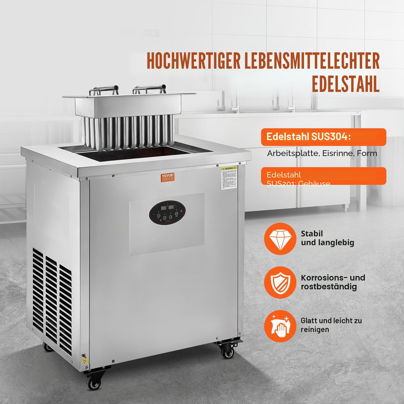 VEVOR Kommerzielle Eismaschine, 40-teilige Eismaschine, Edelstahl, für Eis am Stiel, Bars, Cafés, Milchtee-Geschäfte