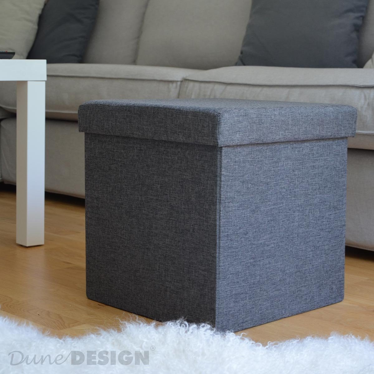 DuneDesign Contenitore - 38x38x38 cm - Pouf pieghevole con coperchio imbottito - Sgabello poggiapiedi Tavolino Contenitore stabile - Capacità 42 l - Installazione Salotto Camera da letto Ingresso