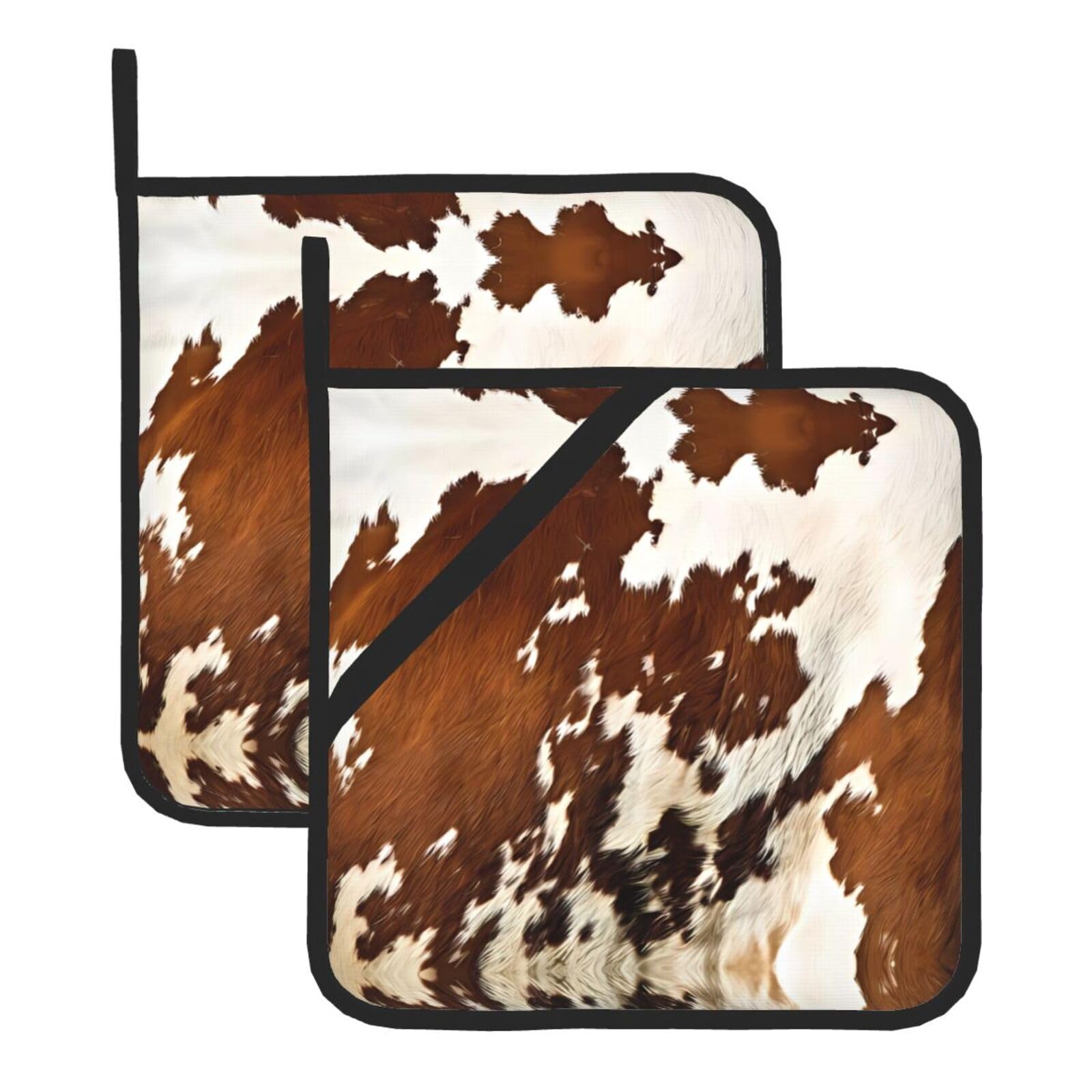 WHJDPP Red and white cowhide Prints Square Hot Pads for Kitchen - Waterproof Pot Holders Set of 2, Durable Trivets with Pocket & Hanging Loop for Hot Dishes & Oven Use