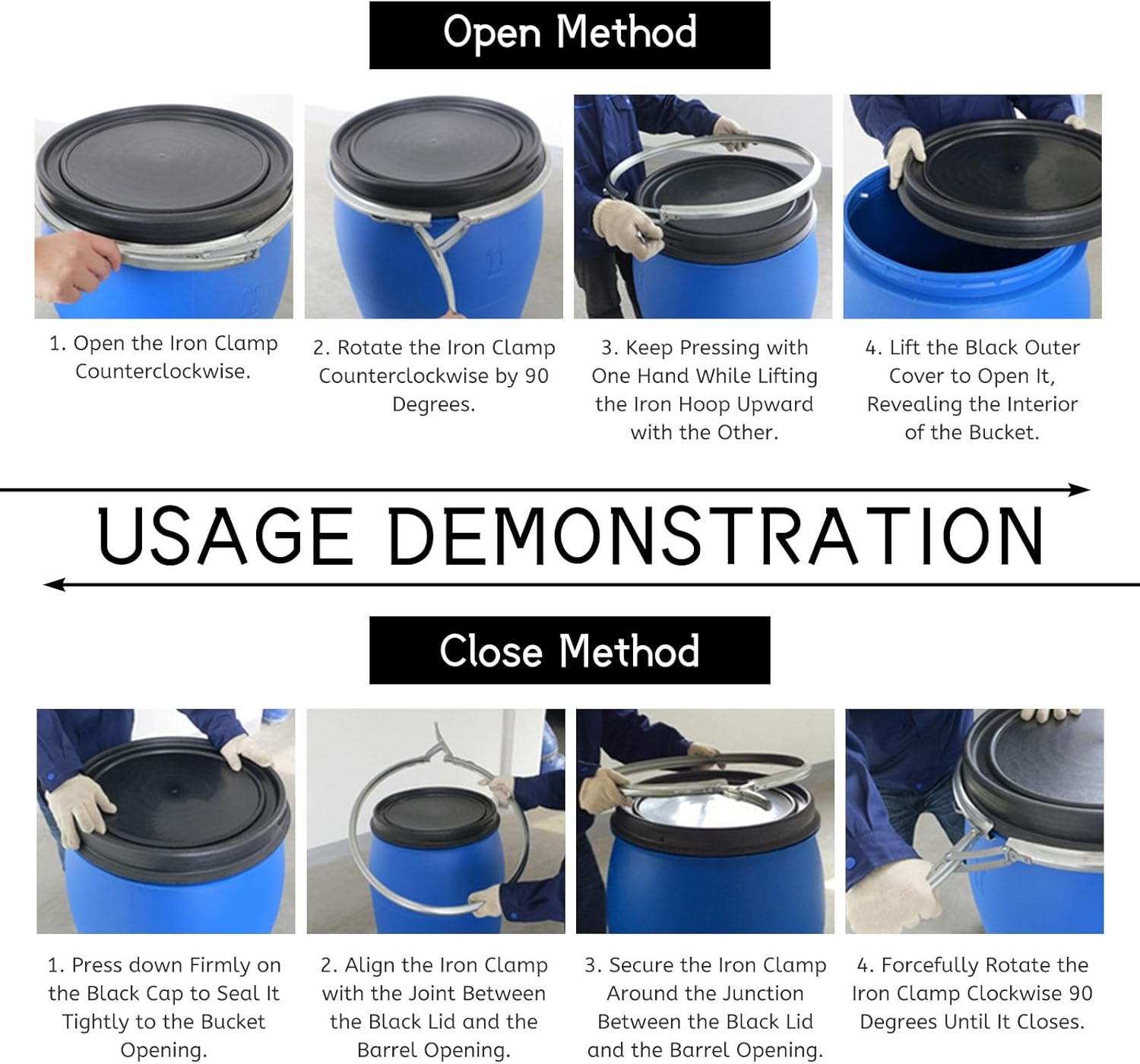 Food Grade Plastic Barrel with Lid, Air Tight Container for Shipping, Industrial Storage, Rain Water Collection, and Home Use(50L)