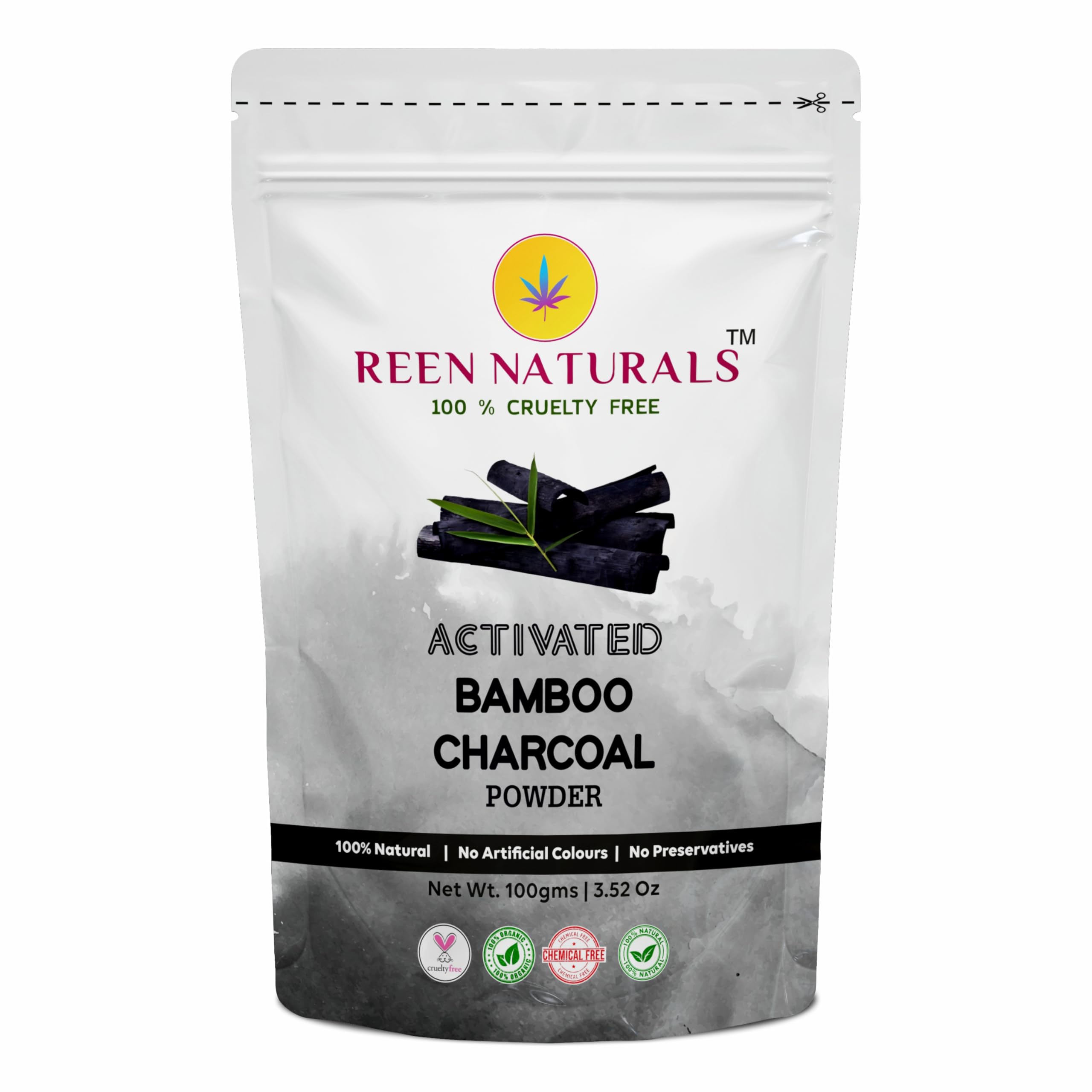 REEN NATURALS Bamboo Activated Charcoal powder Ideal for skin and teeth | Removes dead skin, Detoxify Skin and Teeth Whitening | Bamboo Charcoal powder | 100 gms Pack
