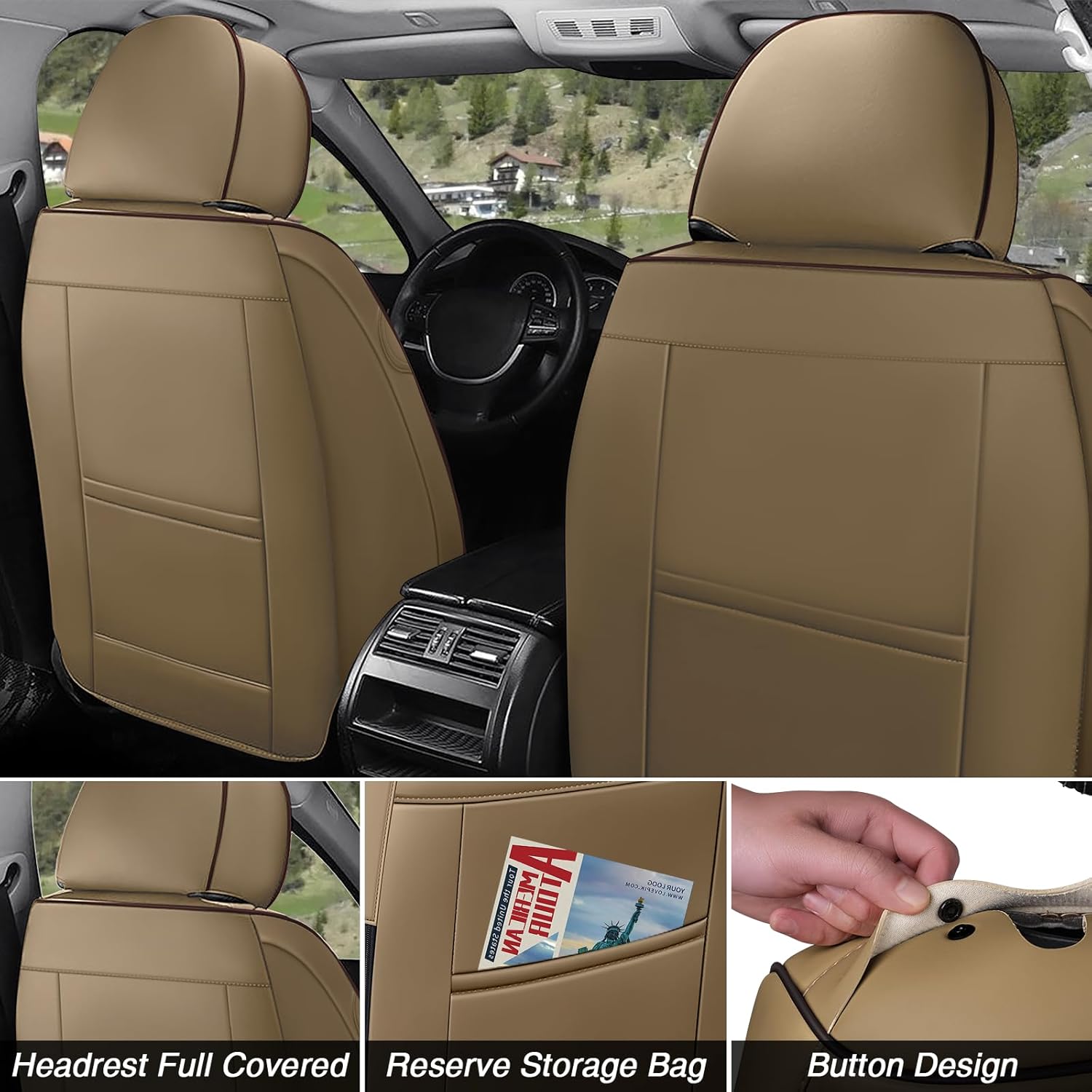 Car Seat Covers for Chevrolet Chevy Tahoe 2005-2025,Breathable Nappa Leather Car Seat Protector,Front Seat Covers Automotive Seat Cushion with Airbag Compatible(Front Seats,Beige-Brown)