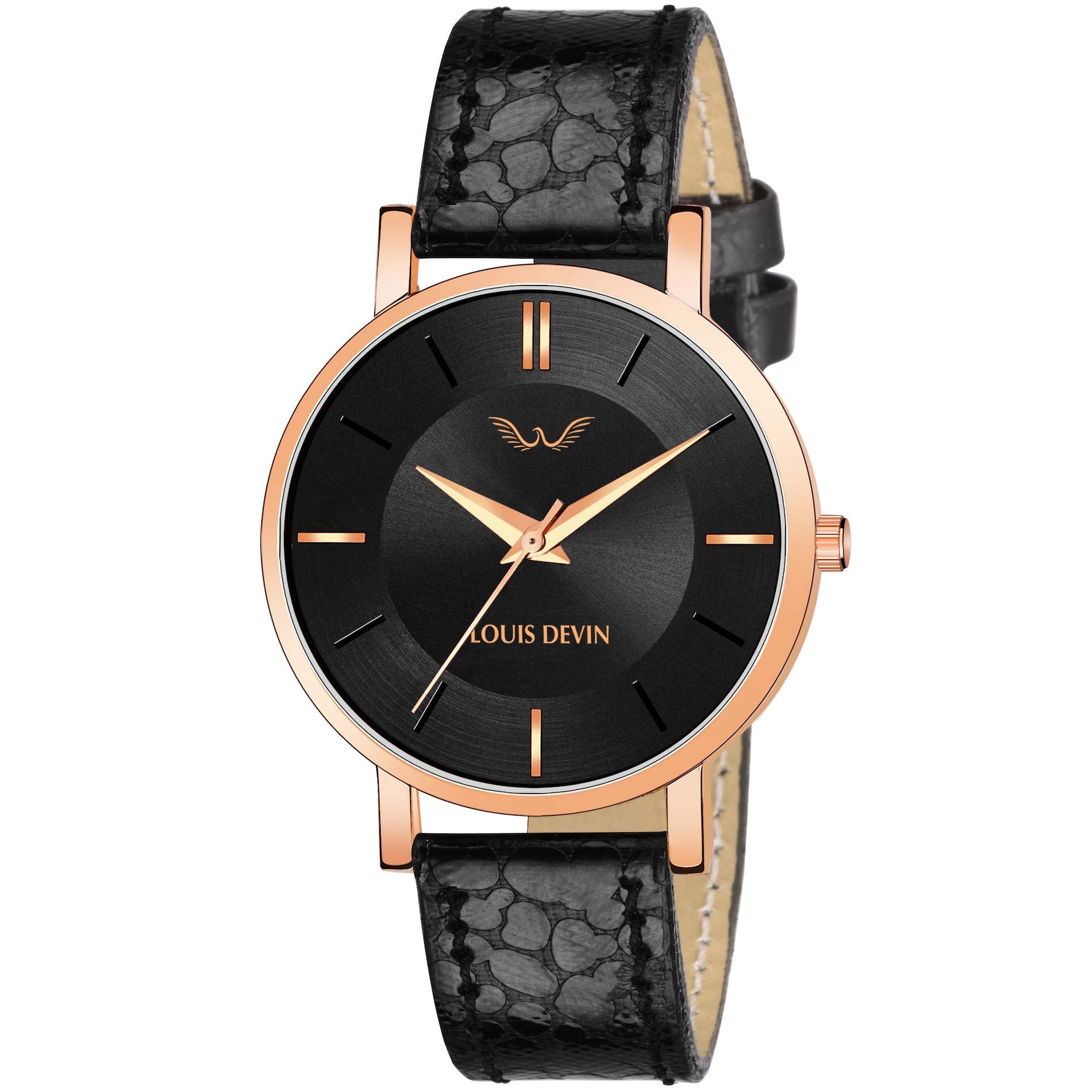 LOUIS DEVIN LD-RG137-ST-BLK Black Leather Strap Analog Wrist Watch for Women (B08VMYK2TR) Amazon Price History, Amazon Price Tracker