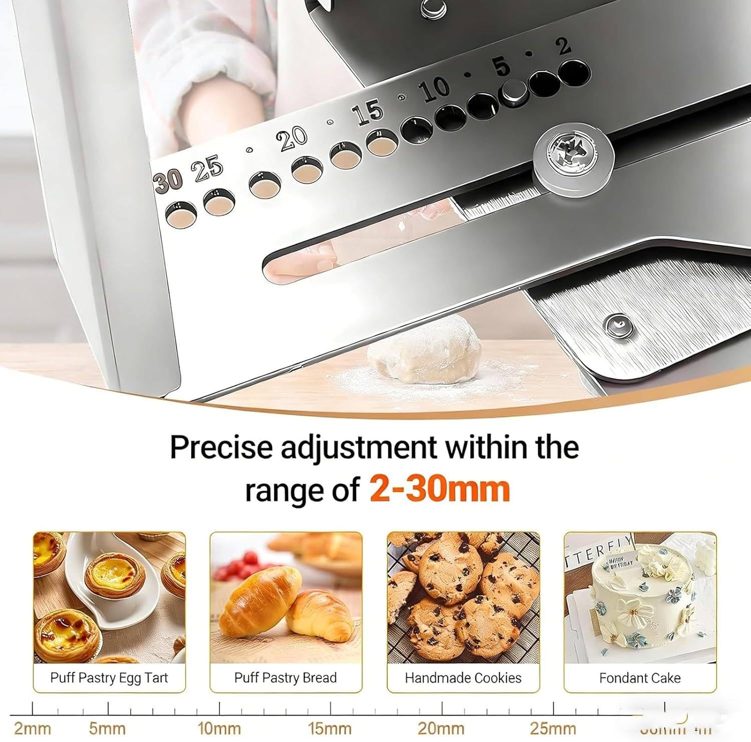 Laminadora de Masa de Acero Inoxidable,Rodillo eléctrico Plegable, diseño Compacto sobremesa, Grosor Ajustable 2 a 30 mm y prensado 450 mm de Ancho,para panaderías,Pizzas,Fondant