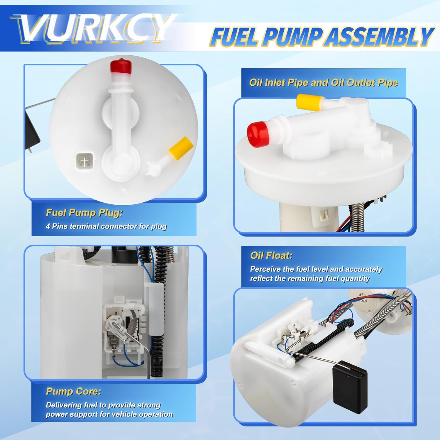 Vurkcy Electric Fuel Pump Module Assembly with Sending Unit Compatible with 2006 2007 2008 2009 2010 2011 Honda Civic, L4 1.8L, Replace E8723M 17045SNAA00