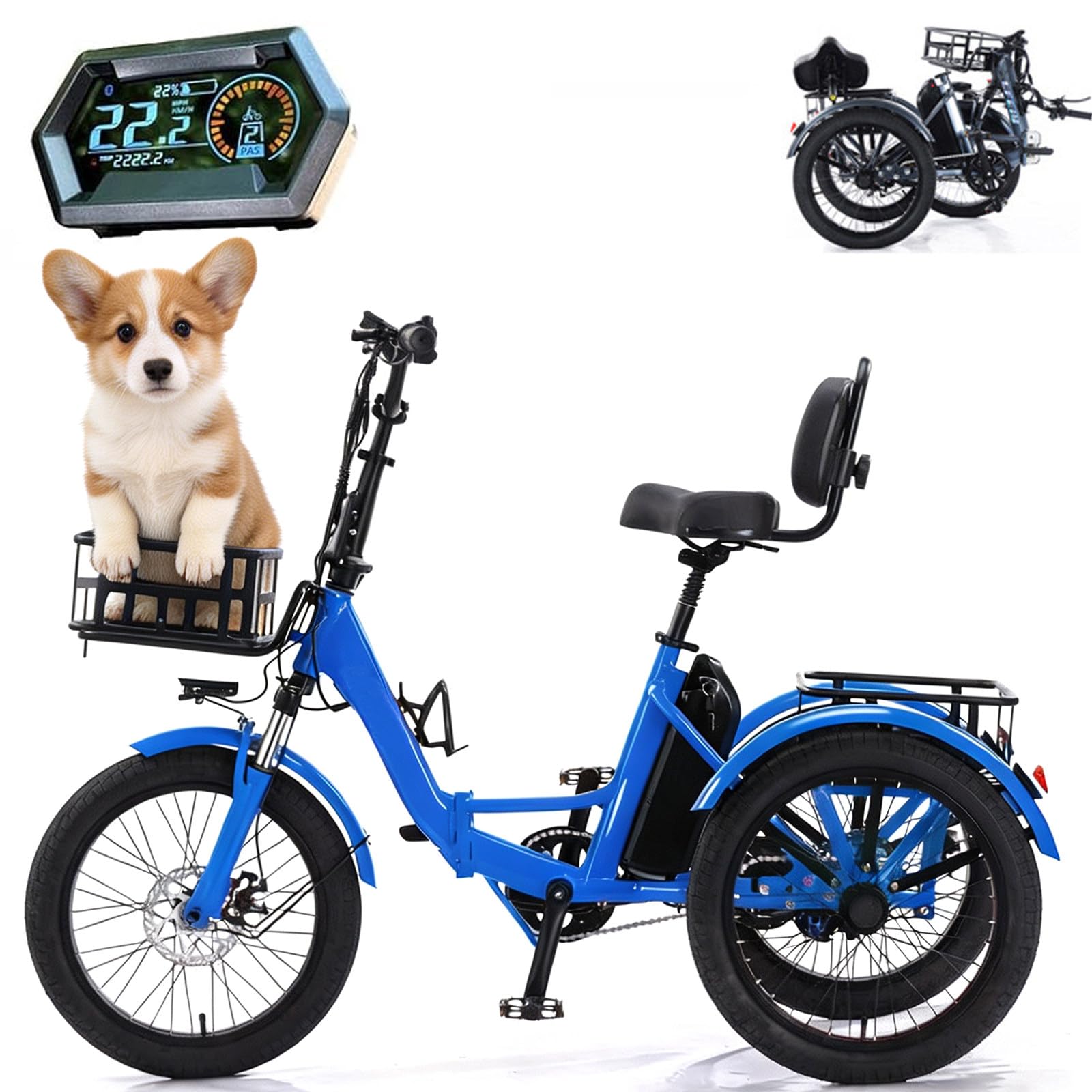 BuilfutenM Electric Tricycle for Adults Foldable Bike Fat Tyre with Cargo Basket Easy Climbing Load Capacitay Fat Tire for Adults,Comfortable Rides 18Inch-Red