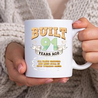 Built 91 Years Ago Happy 91st Birthday Vintage Retro Party BlackMug, Tea Mug, Tea Cup, Coffee Cup
