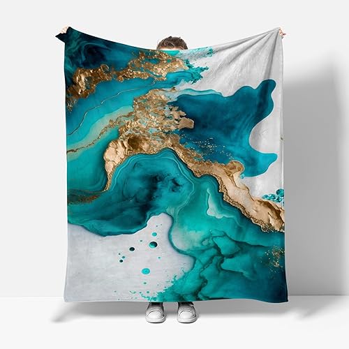 Miniatura 4 de Soft Warm Flannel Blankets 40" x 50" Blue Marble Gilt Fleece Blanket for Sofa, Bedroom, Couch, Travel, Kids Bedroom Accessories Fluffy Flannel
