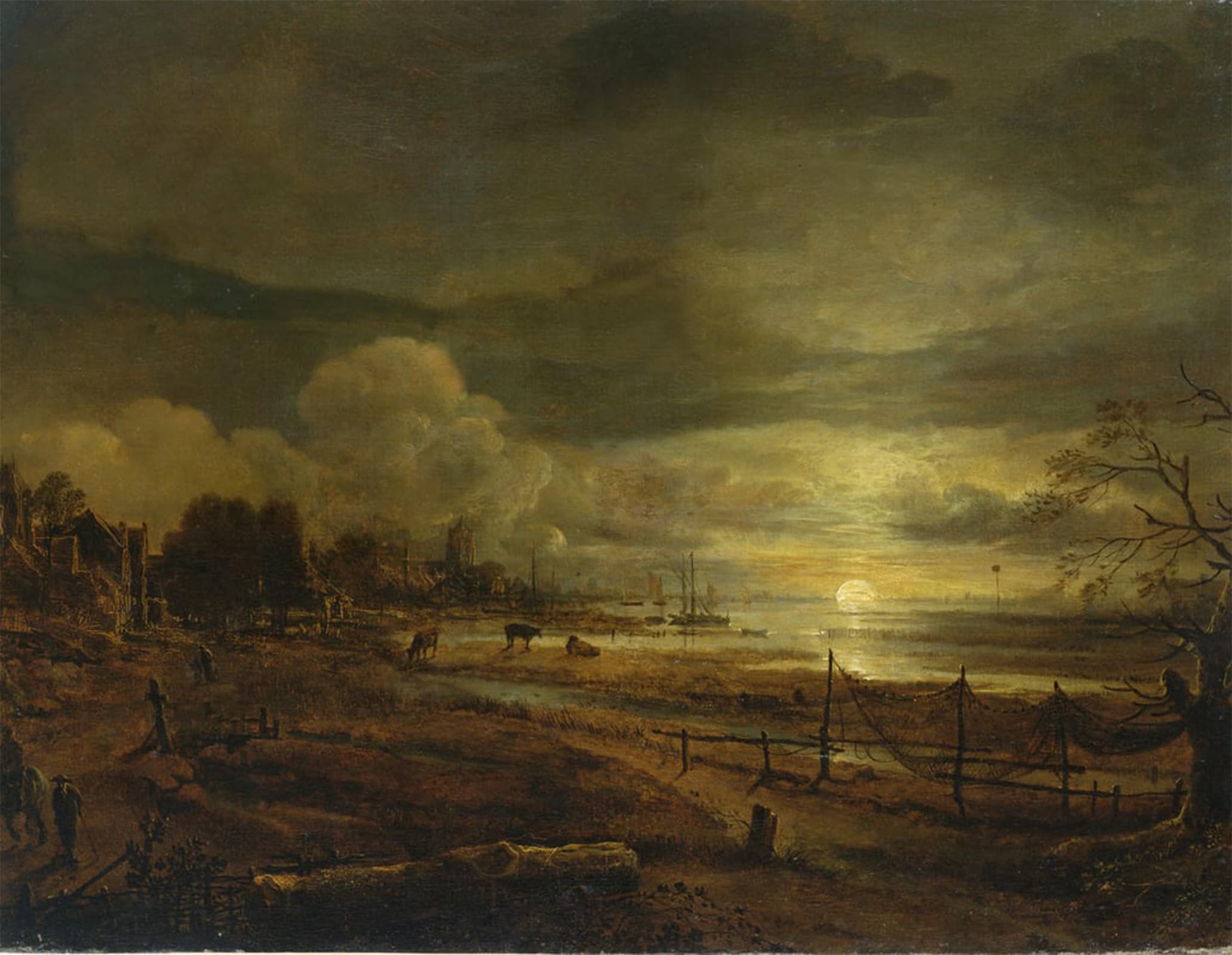 ARTXLXXBN Famous Painting Art Wall Decor Abstract Art Picture Canal At Moonrise by Aert Van Der Neer Animal Pictures for Home Decor 60x90cm