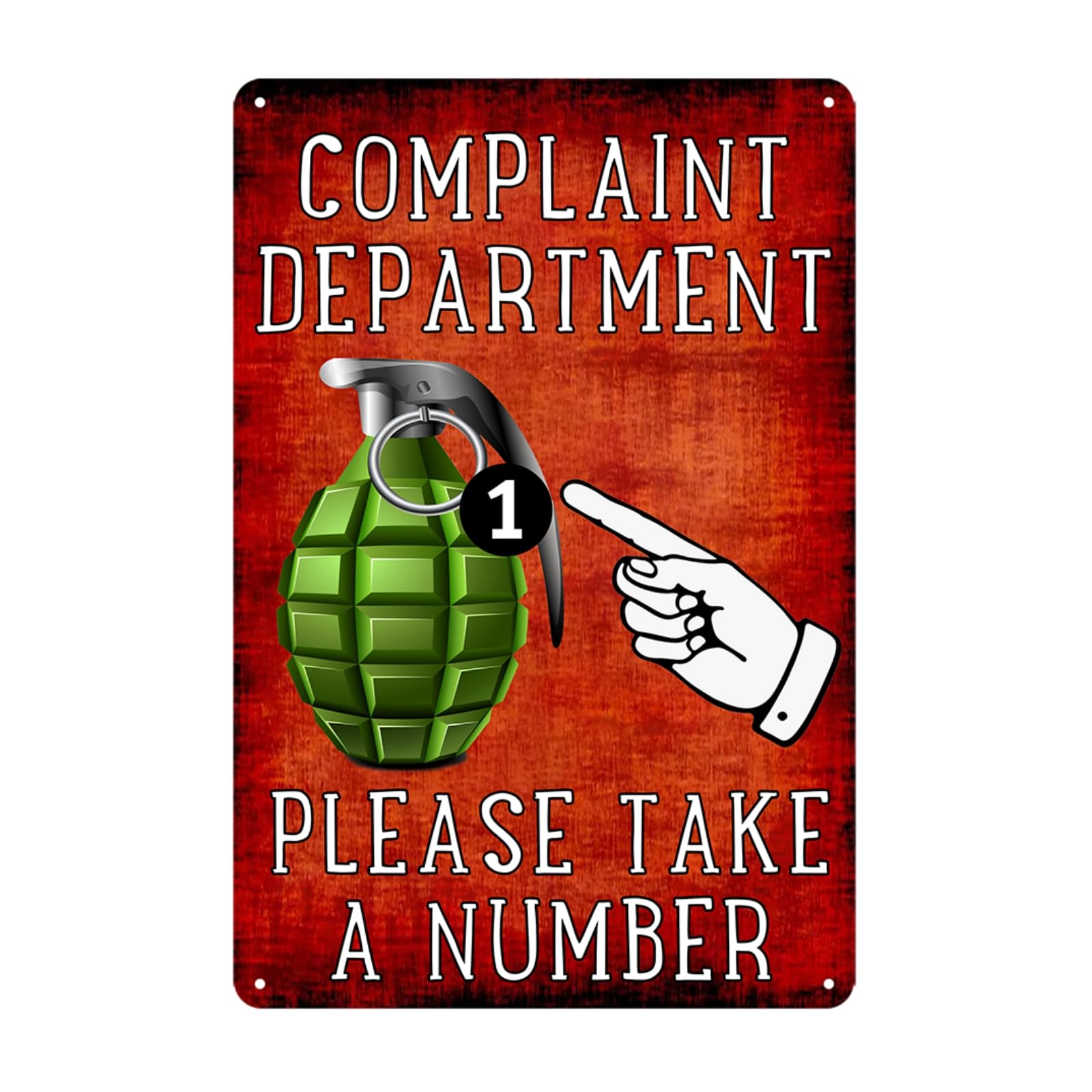 SMAZDFXX Funny Metal Tin Sign Complaint Department Grenade Sign Complaint Department Take A Number Tin Signs Sarcastic Man Cave Bar Wall Decor 8"x12"