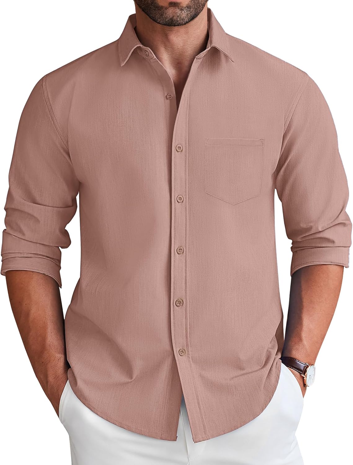 COOFANDY Men's Long Sleeve Button Down Shirt Wrinkle Free Untucked Dress Shirt Casual Denim Shirt