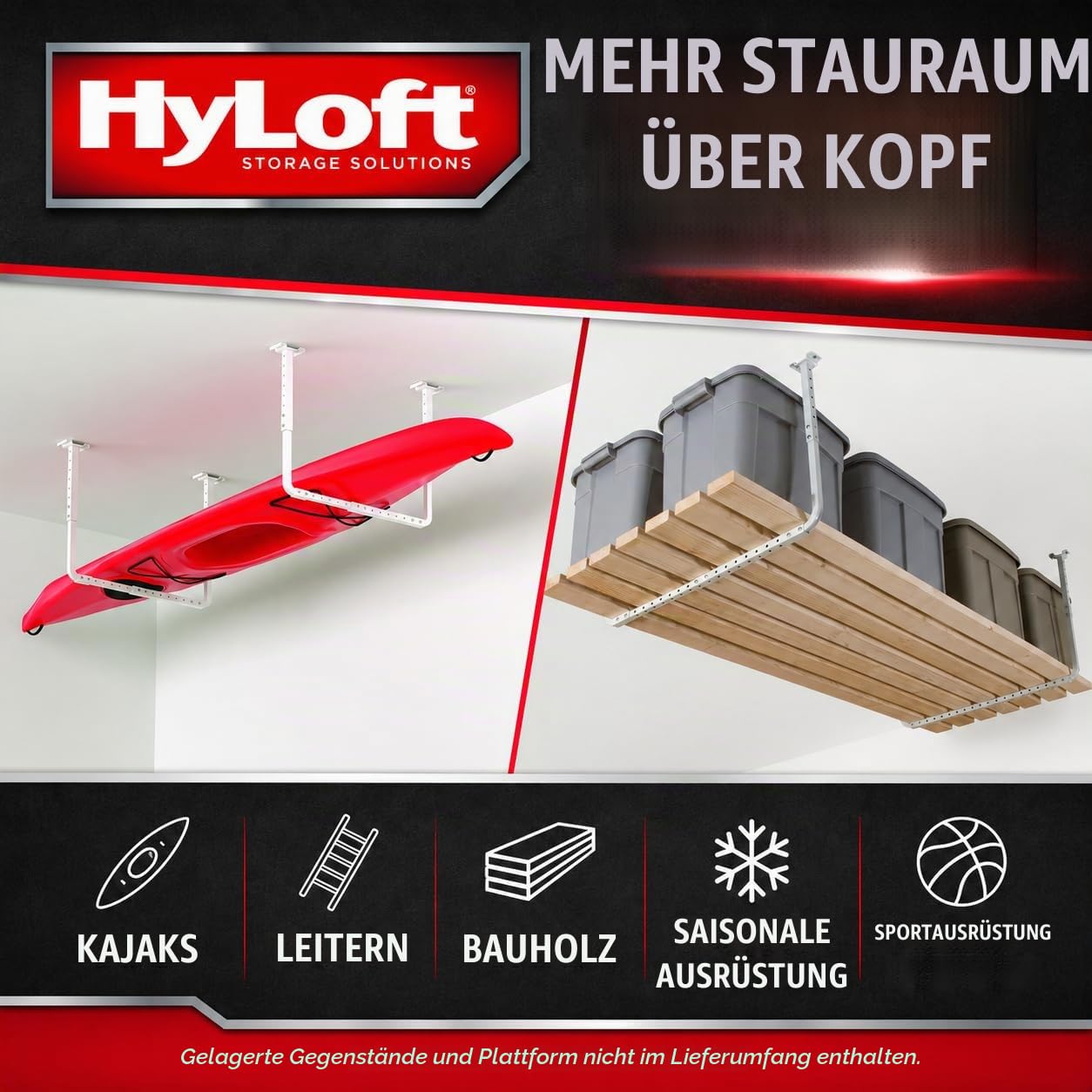 HyLoft 80842-10 83,8 cm x 86,4 cm Verstellbare Garagen-Deckenhalterung, Aufbewahrungsregal-Set, Garagenüberkopf-Halterung, Weiß