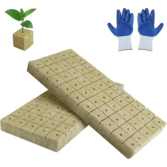 Rockwool Cultivation 25 x 25 x 25 mm Rockwool Cube with Gloves Rock Wool Insulation Easy Plug Cultivation Cube Rock Wool Cube for Hydroponics Cuttings Growing Cuttings Bottomless Pack of 100