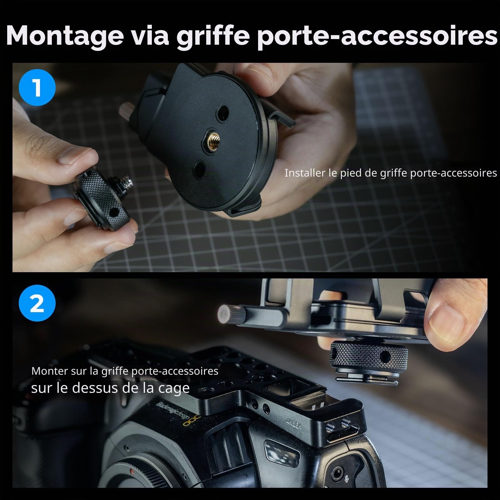 SMALLRIG Support Universel ssd avec Serre-câble pour Griffe de Flash, Largeur de Serrage 40 à 60 mm, Compatible Samsung T5/T7 et Sandisk SSD, pour iPhone et appareils Photo