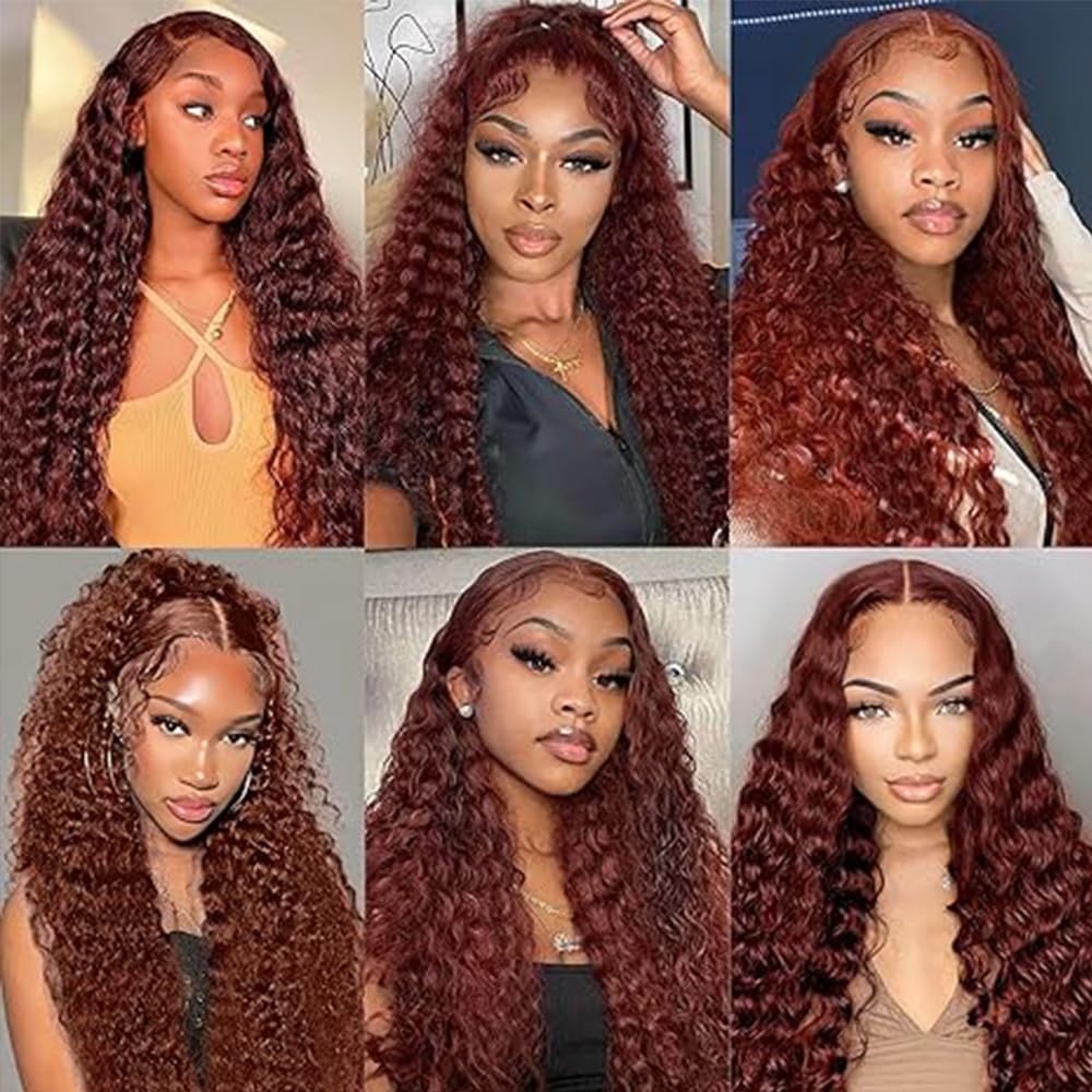 Deep Wave Bundles Human Hair ExtensionsExtension Cheveux Naturel Perruque Femme Unprocessed Brazilian Virgin Hair Weave #33 Reddish Brown 3 Bundles Total 300g 16 18 20 Inch