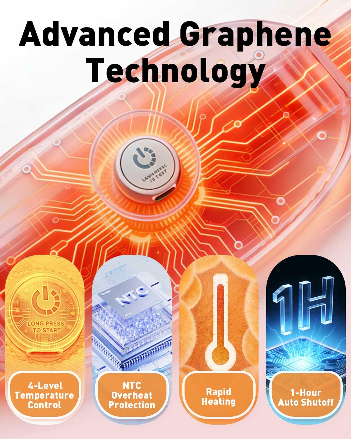 COMOIL Graphene - Almohadilla térmica inalámbrica, 3 ajustes de temperatura, color rosa