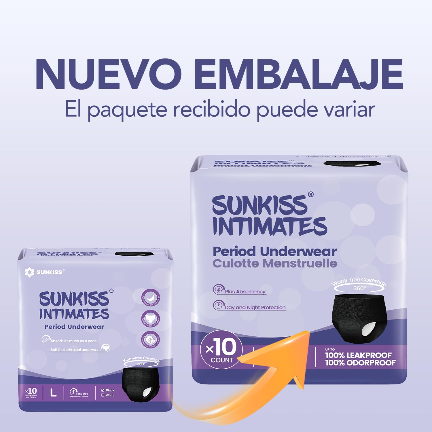 Bragas Menstruales Desechables para Mujer con Flujo Abundante, Braguitas Postparto Mujer a Prueba de Fugas, Negro, Talla L, 10 Unidades