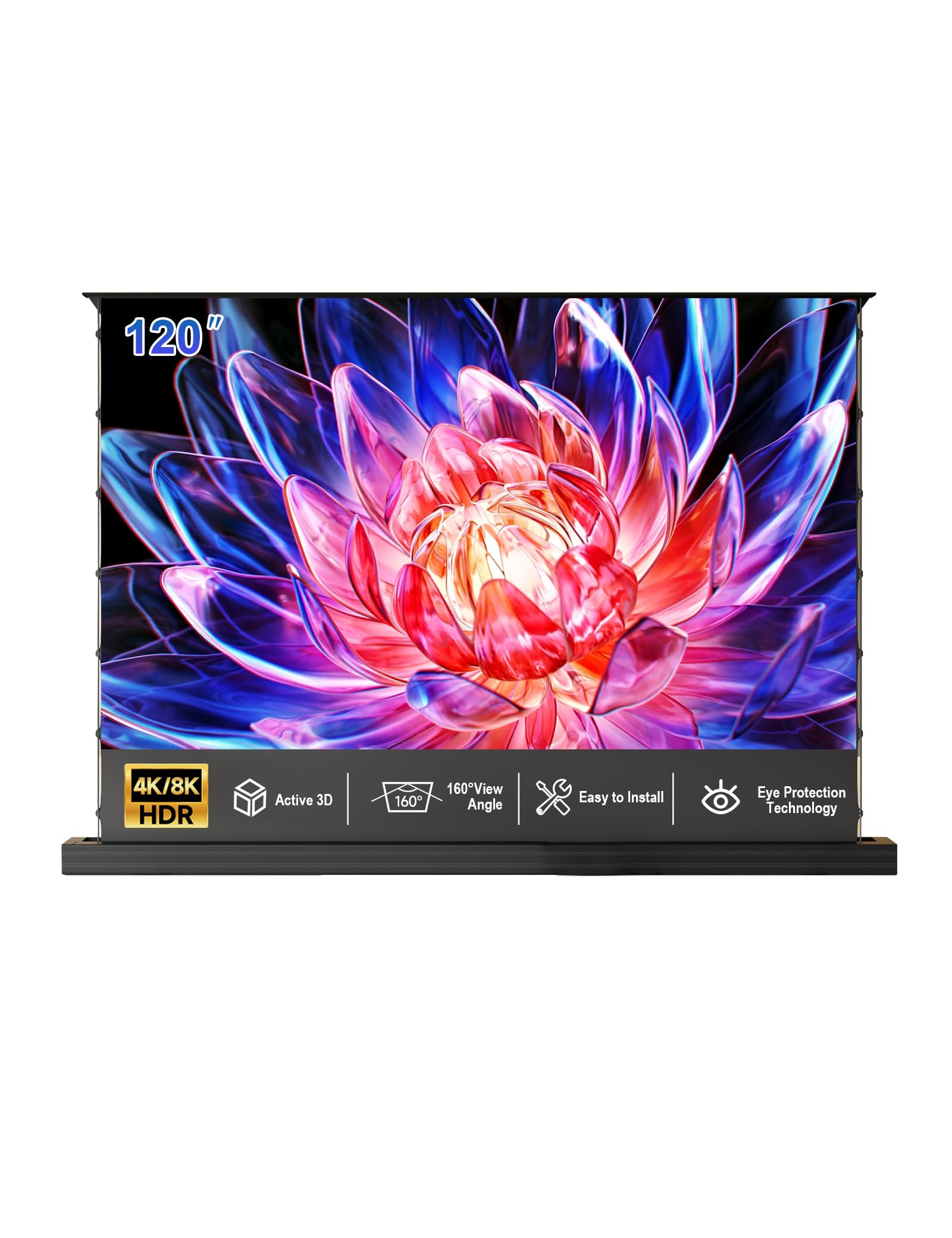 120" 4K CBSP PVC Motorized Floor Rising Projector Screen for Ultra Short Throw Projector,Ambient Light Rejecting Motorized Projector Screen 4K Ultra HD Active,CLR Movie Screen for Home Theater