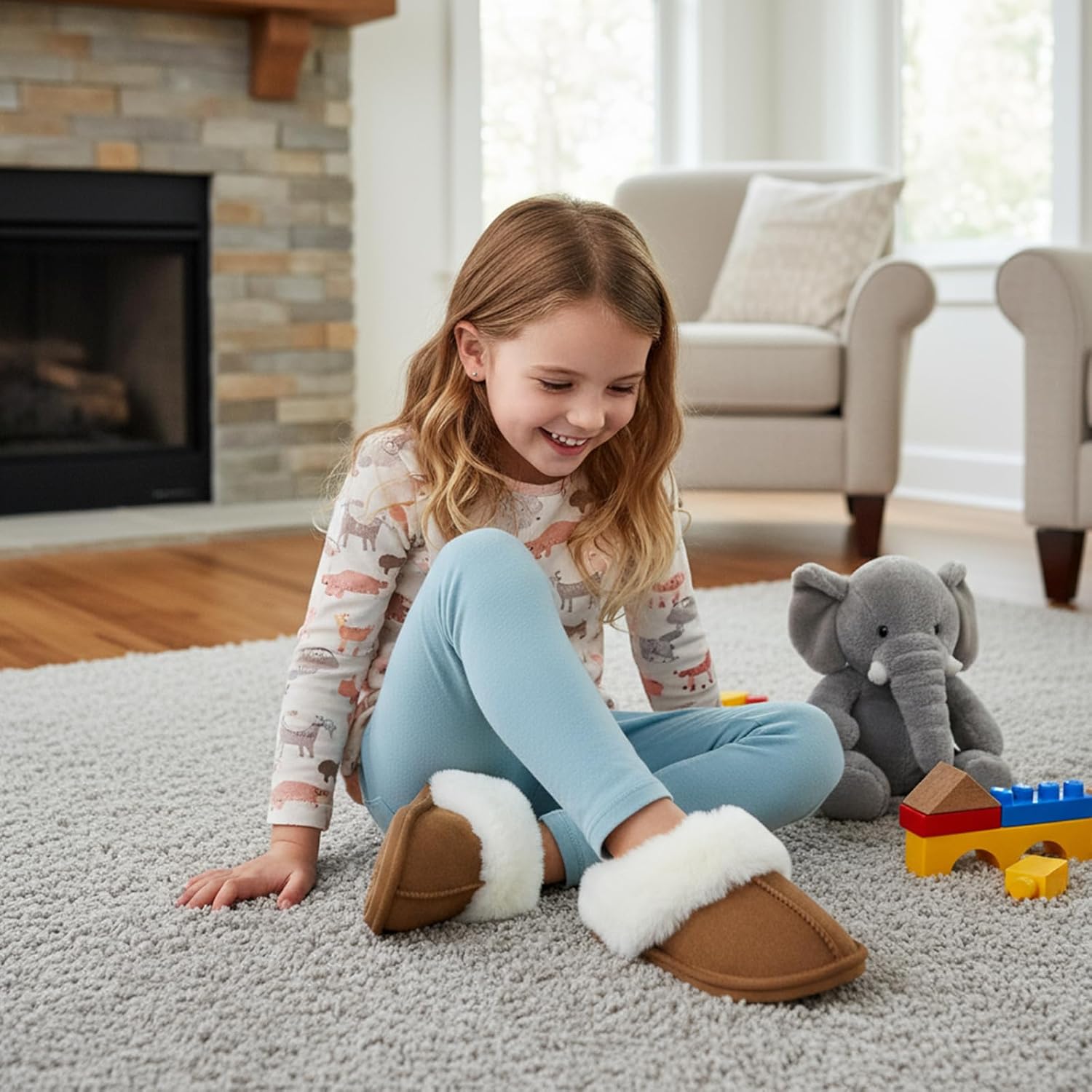 Kids Slippers Girls Boys Faux Fur House Slippers Fuzzy Indoor Shoes Warm Memory Foam Soft Plush Bedroom Slides - Image 3