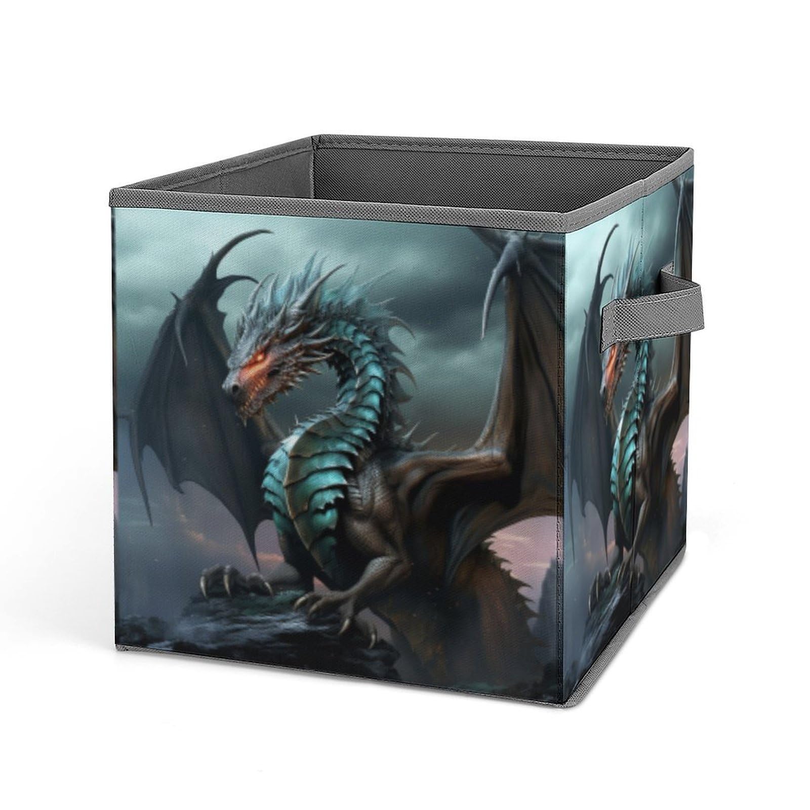 JTREHY Cool Dragon Printed Foldable Storage Box, 10.6 Inches Fabric Storage Box for Wardrobe, Bedroom, Utility Room