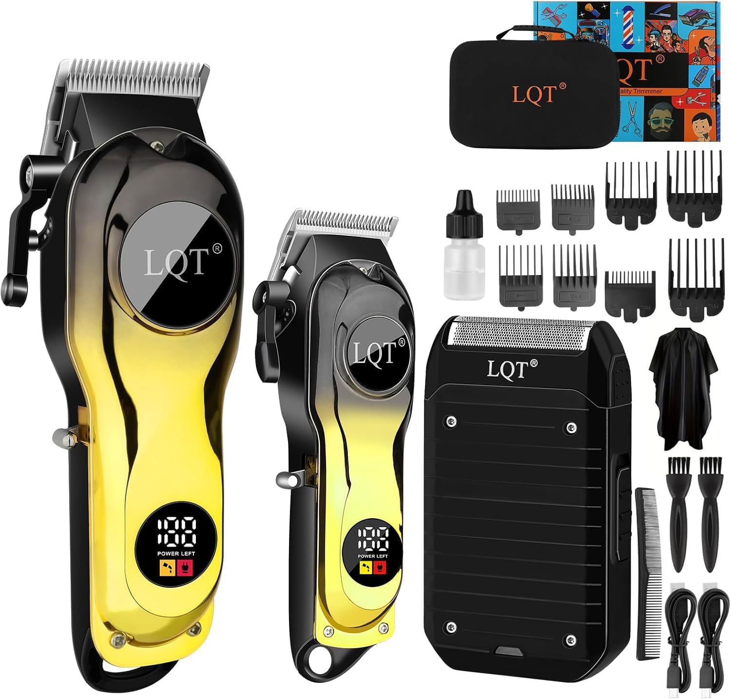 LQT Hair Clippers Men, Cordless Clippers for Men Haircut with LED Display Gold Gradient Zero Gap Hair Trimmer