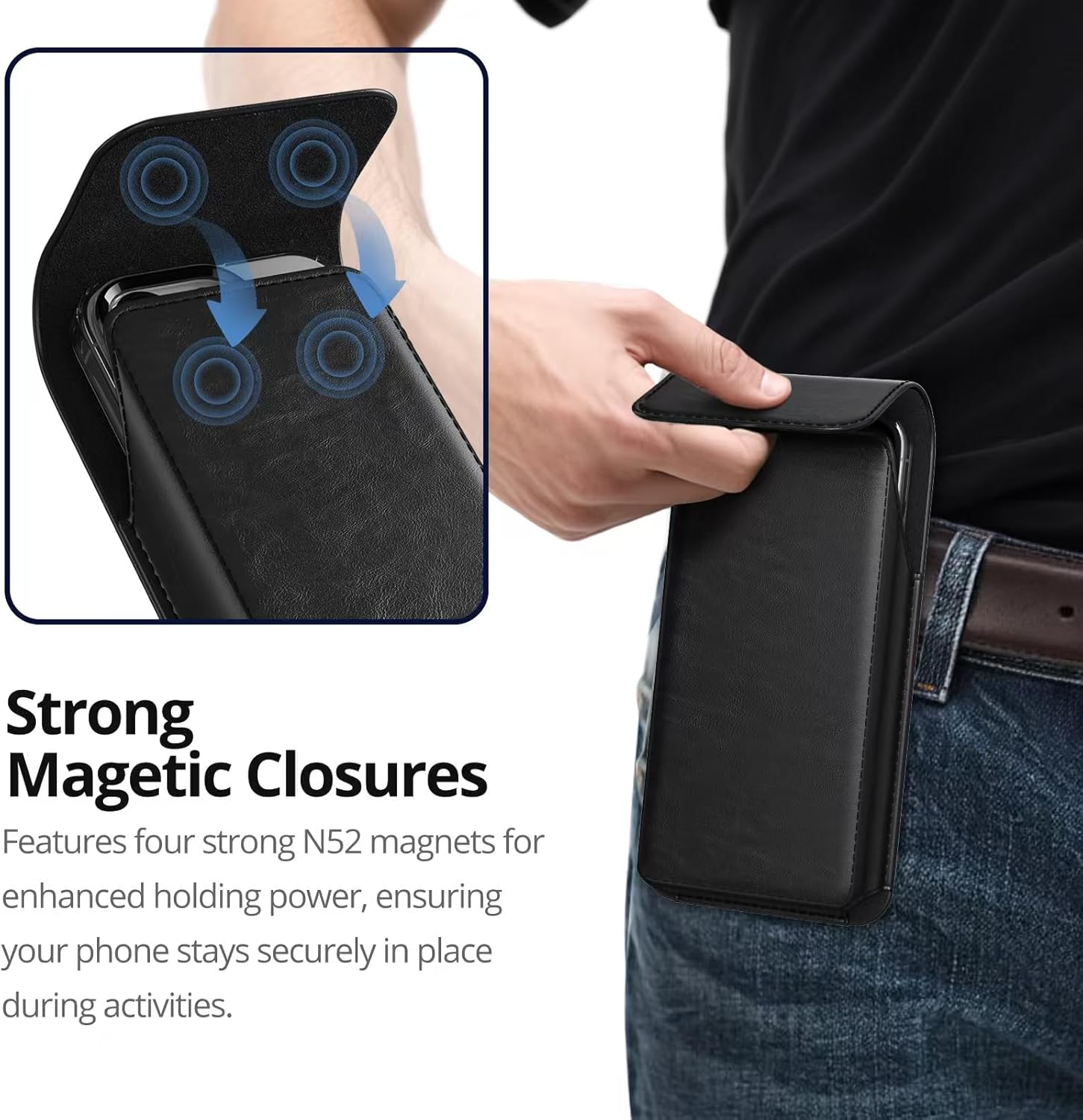 Holster for iPhone 17 Air, 17 Pro, 17, 16e, 16, 16 Pro, 15, 15 Pro, 14, 14 Pro, 13, 13 Pro - Premium Leather Holster Case with Belt Clip, Pouch with Magnetic Closure (Fits Armor/Battery Case) - Image 2