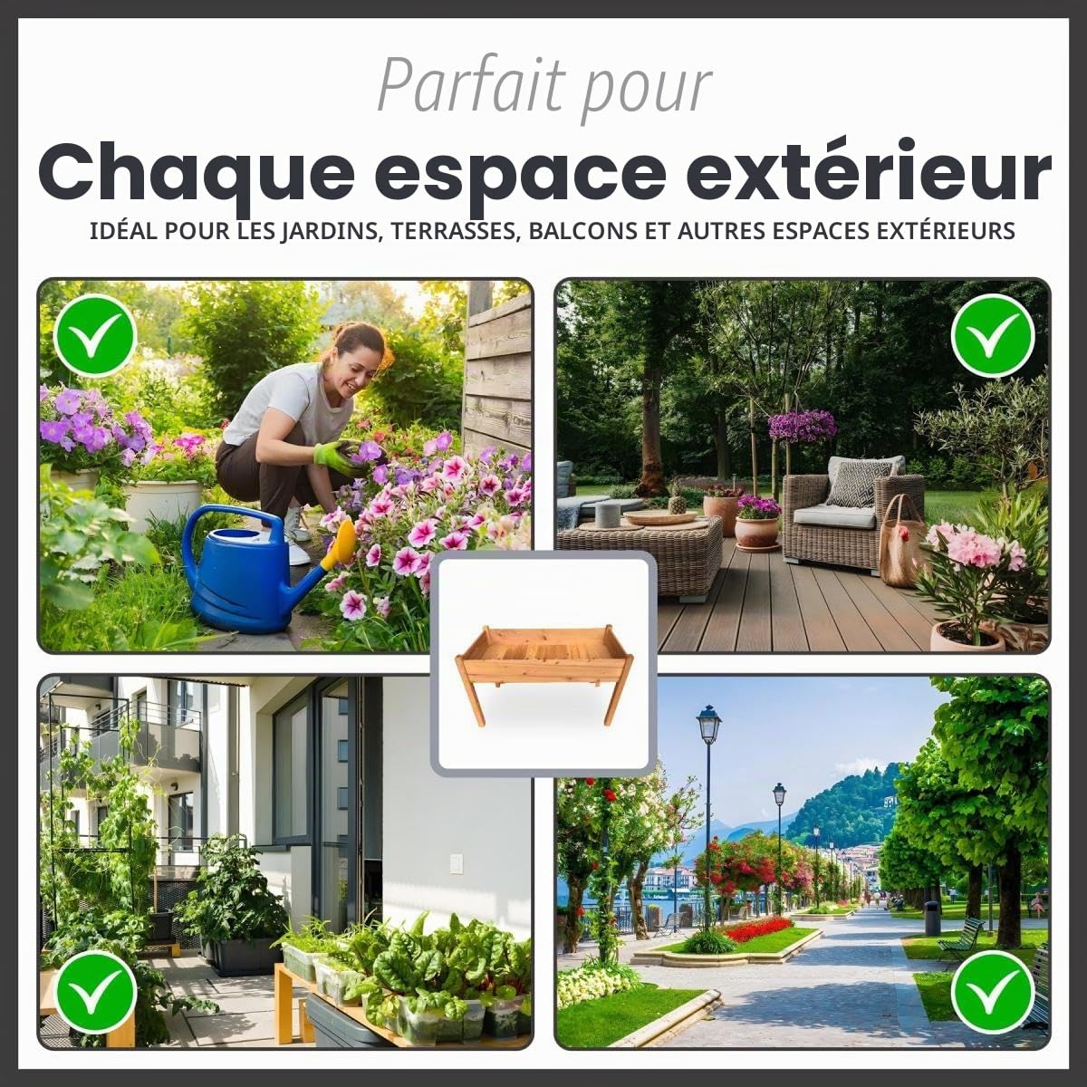 Pot de fleurs surélevé en bois FSC - 126 x 60 x 76 cm - Durable et résistant aux intempéries - Jardin, Balcon et terrasse - Idéal pour les légumes, les herbes et les fleurs